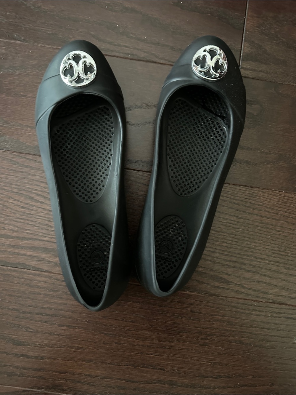 CROCS Black Slip-On Ballet Flats with Silver Emblem